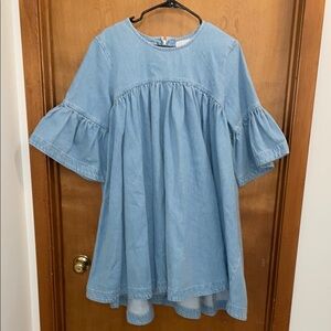 ASOS Blue Mini Babydoll Dress with 3/4 Puff Sleeves and Crew Neck